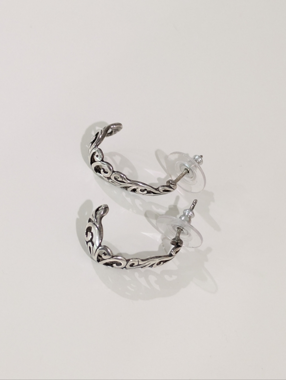 Vintage Silver Filigree Hoops - Picture 2 of 4